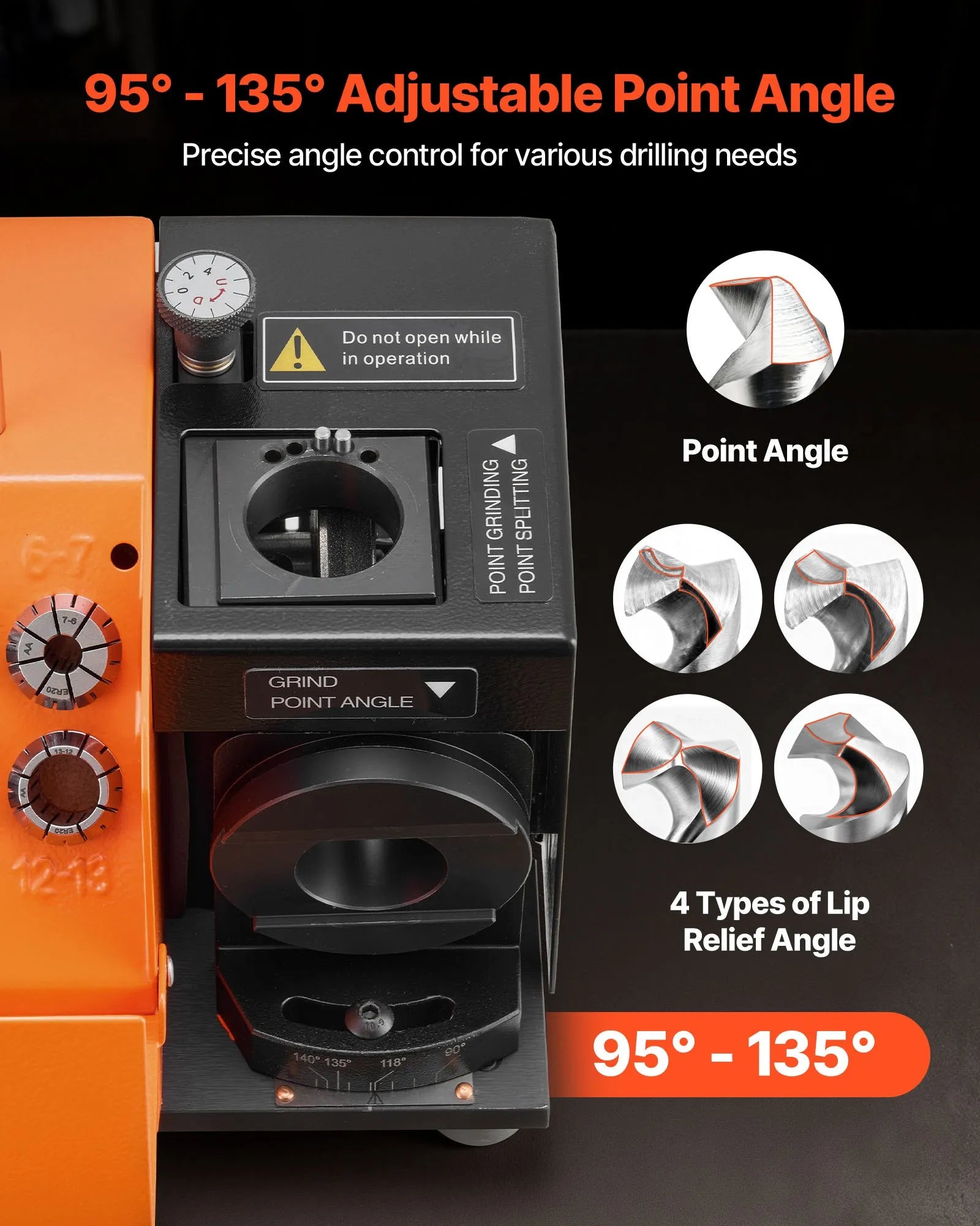 VEVOR urbju asināmais MR-13B, 3–15 mm urbju asināšanas iekārta ar regulējamu atbrīvojuma leņķi un 95°–135° smailes leņķi, 4600 apgr./min augstas veiktspējas pārasinātājs ar 13 patronām, CBN un SDC slīpripām