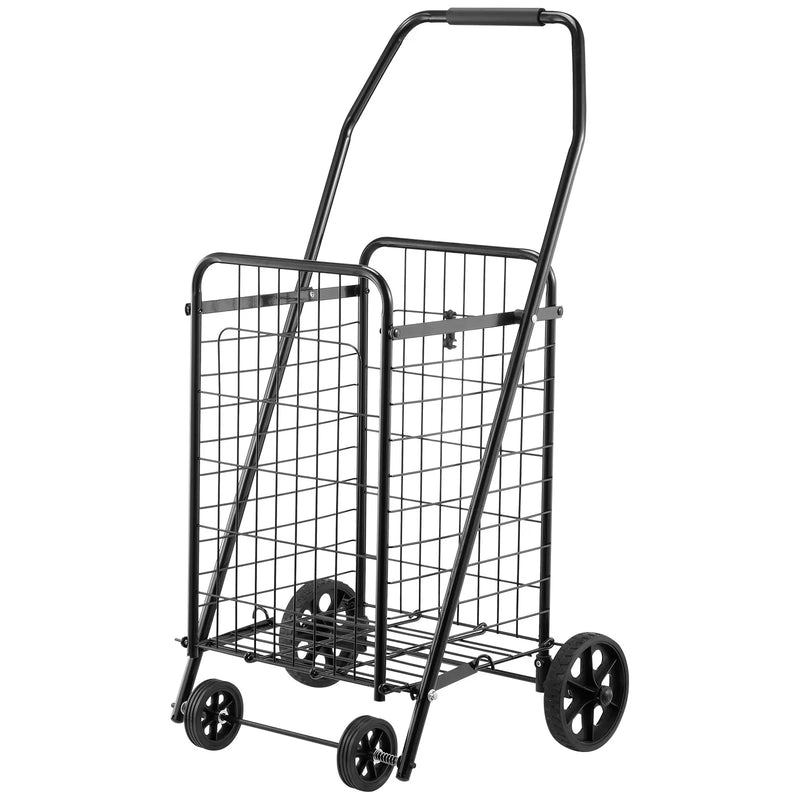 VEVOR iepirkumu ratiņi, salokāmi pārtikas un sadzīves ratiņi ar grozāmiem riteņiem, 40,8 kg liela celtspēja, pastiprinātas konstrukcijas ripojošs veļas grozs ratiņu formā veļai, iepirkumiem, kempingam, pārtikai un bagāžai, melnā krāsā