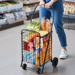 VEVOR iepirkumu ratiņi, salokāmi pārtikas un sadzīves ratiņi ar grozāmiem riteņiem, 40,8 kg liela celtspēja, pastiprinātas konstrukcijas ripojošs veļas grozs ratiņu formā veļai, iepirkumiem, kempingam, pārtikai un bagāžai, melnā krāsā