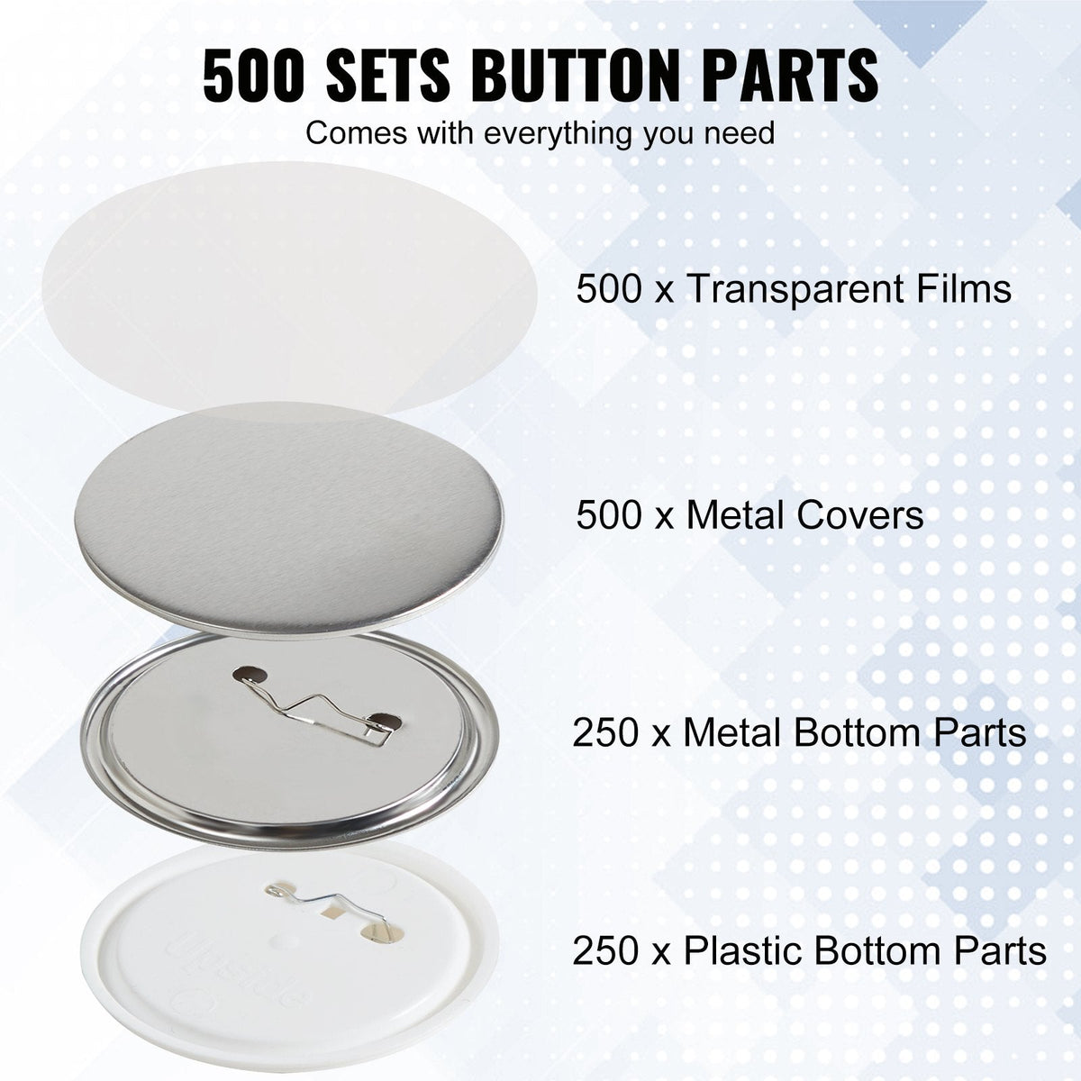 VEVOR 58mm Pogu Piederumi Pogu Ražošanas Mašīnām – 500 komplekti