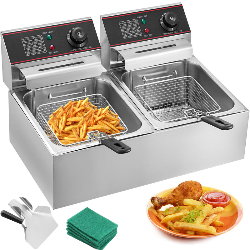 VEVOR Commercial Electric Fryer 12L, 5000W, Double Tank with Two Baskets, Stainless Steel, Table Model