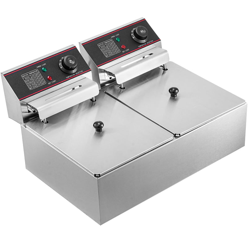 VEVOR Commercial Electric Fryer 12L, 5000W, Double Tank with Two Baskets, Stainless Steel, Table Model