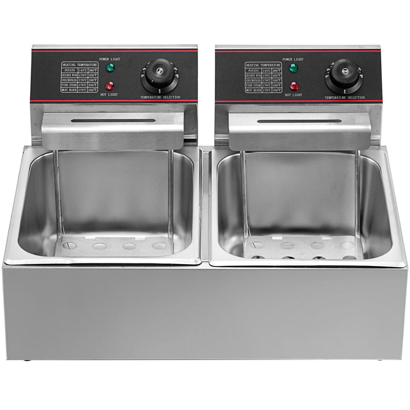 VEVOR Commercial Electric Fryer 12L, 5000W, Double Tank with Two Baskets, Stainless Steel, Table Model