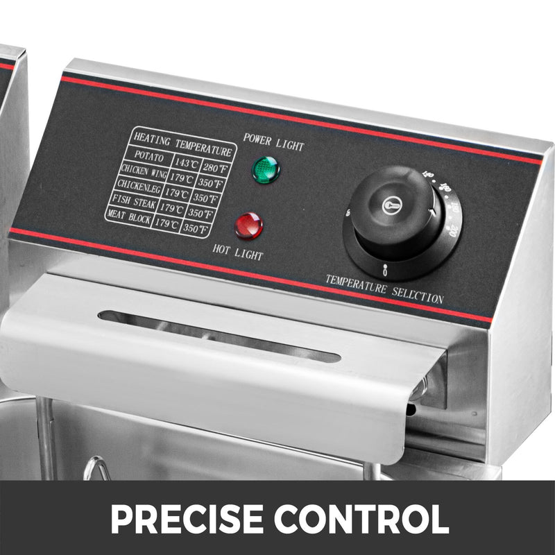 VEVOR Commercial Electric Fryer 12L, 5000W, Double Tank with Two Baskets, Stainless Steel, Table Model