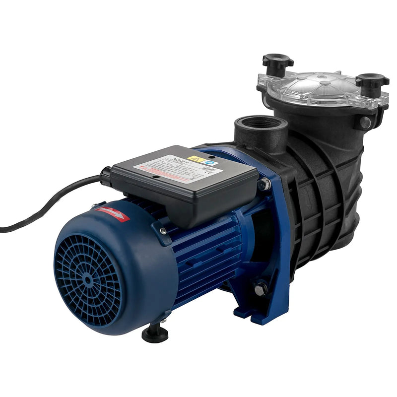 VEVOR baseina sūknis 750 W, plūsma līdz 15 000 l/h, peldbaseiniem virszemes un pazemes uzstādīšanai, ar sietiņa grozu, 50 mm ieplūde/izplūde, baseina filtra sūknis ar 2 pieslēguma šļūtenēm