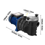 VEVOR baseina sūknis 750 W, plūsma līdz 15 000 l/h, peldbaseiniem virszemes un pazemes uzstādīšanai, ar sietiņa grozu, 50 mm ieplūde/izplūde, baseina filtra sūknis ar 2 pieslēguma šļūtenēm