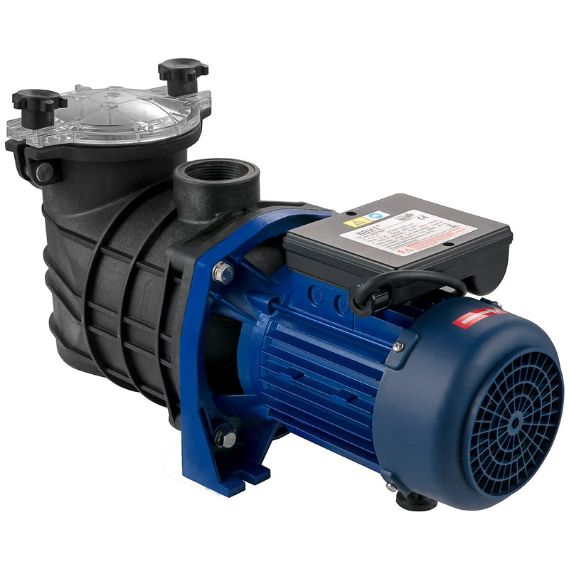 VEVOR baseina sūknis 750 W, plūsma līdz 15 000 l/h, peldbaseiniem virszemes un pazemes uzstādīšanai, ar sietiņa grozu, 50 mm ieplūde/izplūde, baseina filtra sūknis ar 2 pieslēguma šļūtenēm