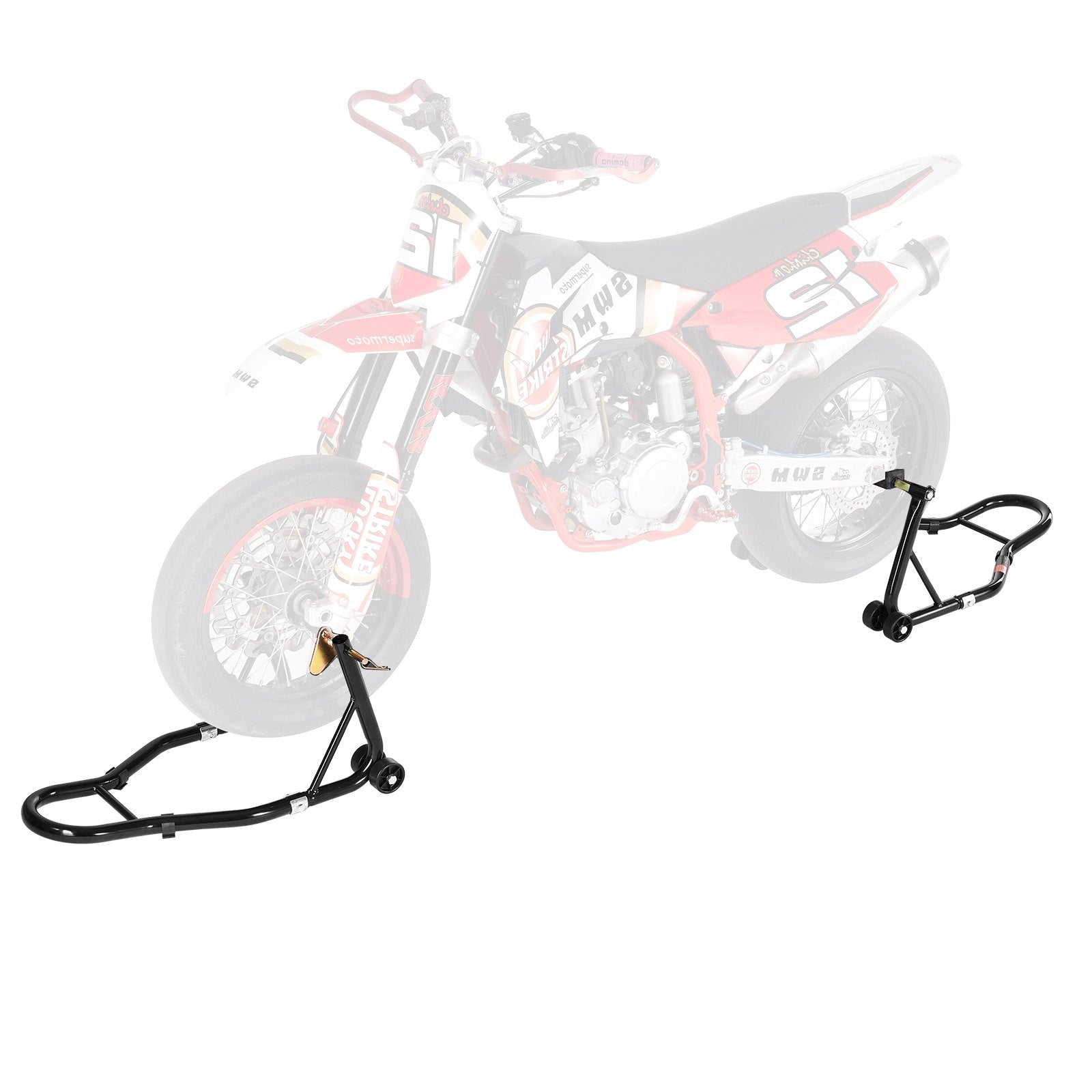 VEVOR motocikla priekšējais un aizmugurējais pacēlājs, 500 kg, regulējams, ar ritentiņiem, piemērots 165–351 mm riteņu asīm, tērauds, sarkans