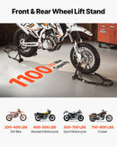 VEVOR motocikla priekšējais un aizmugurējais pacēlājs, 500 kg, regulējams, ar ritentiņiem, piemērots 165–351 mm riteņu asīm, tērauds, sarkans