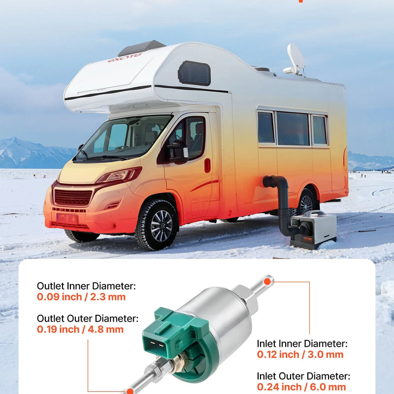 Diislikütteseadme kütusepump 12 V, alumiiniumist dosaatorpump 22 ml doseerimisega, sobib 2 kW, 5 kW ja 8 kW diislikütteseadmetele, vaikne töö impulsstehnoloogiaga.