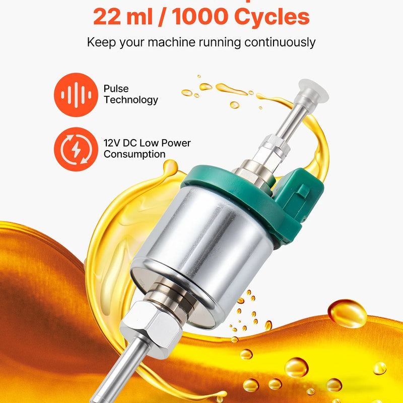 Diislikütteseadme kütusepump 12 V, alumiiniumist dosaatorpump 22 ml doseerimisega, sobib 2 kW, 5 kW ja 8 kW diislikütteseadmetele, vaikne töö impulsstehnoloogiaga.