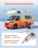 Dīzeļsildītāja degvielas sūknis 12/24 V, automašīnas gaisa sildītāja dozēšanas sūknis ar 22–32 ml padevi, piemērots 2 kW, 5 kW un 8 kW dīzeļsildītājiem, klusas darbības dizains ar impulsu tehnoloģiju