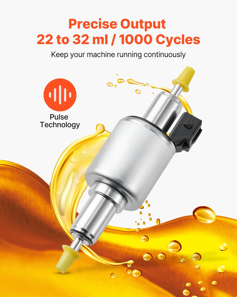 Dīzeļsildītāja degvielas sūknis 12/24 V, automašīnas gaisa sildītāja dozēšanas sūknis ar 22–32 ml padevi, piemērots 2 kW, 5 kW un 8 kW dīzeļsildītājiem, klusas darbības dizains ar impulsu tehnoloģiju