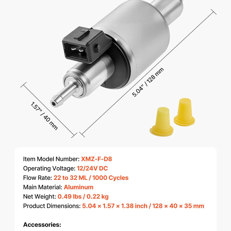 5-8kW_Dīzeļsildītāja degvielas sūknis 12/24 V, automašīnas gaisa sildītāja dozēšanas sūknis ar 22–32 ml padevi, piemērots 2 kW, 5 kW un 8 kW dīzeļsildītājiem, klusas darbības dizains ar impulsu tehnoloģiju