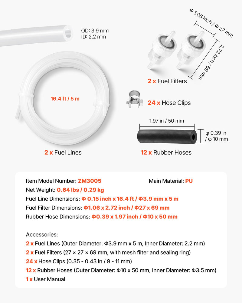 Dīzeļa sildītāja degvielas šļūteņu komplekts 5000 mm