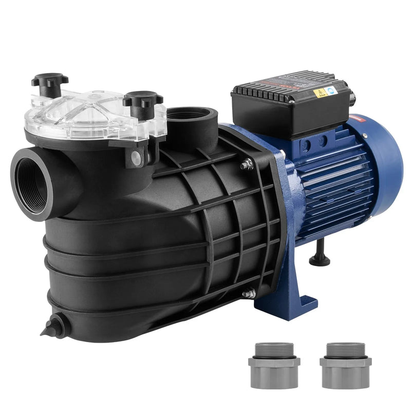 VEVOR virszemes baseina sūknis, 1864 W, viena ātruma režīms, maksimālā plūsma 454 l/min, 220 V, 2850 apgr./min, maksimālais pacēlums 16 m, ar filtra grozu, piemērots virszemes baseiniem, burbuļvannām un SPA, UL sertificēts