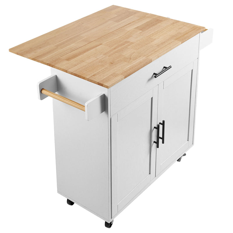 VEVOR Virtuves Mobilie Ratiņi ar Cietkoka Virsmu, ar Garšvielu Plauktu, Dvieļu Turētāju un Atvilktni, balti, 90 cm,