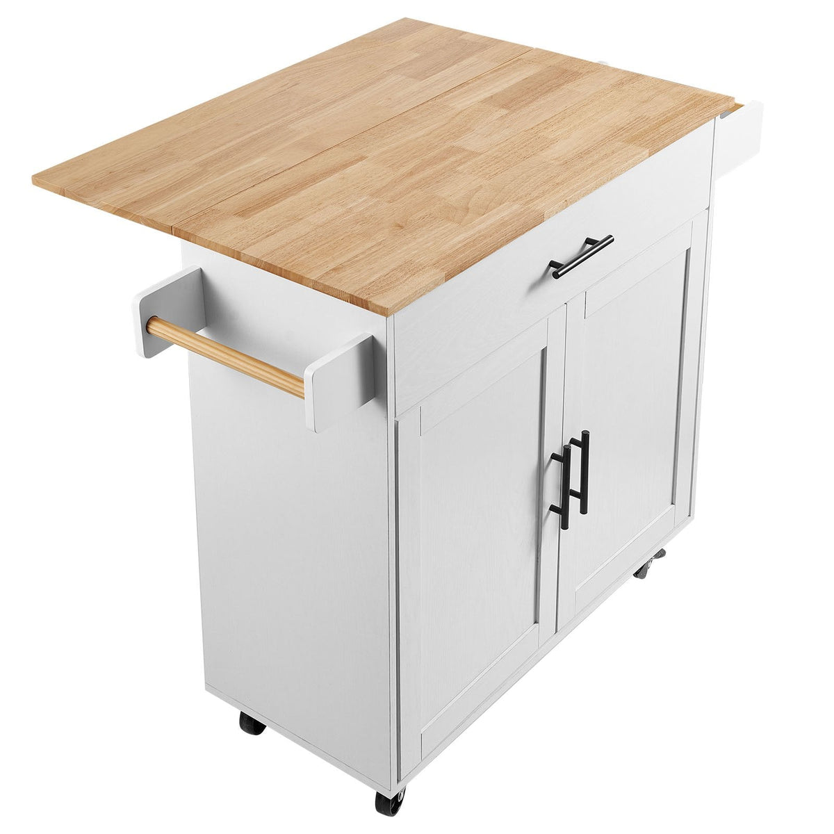 VEVOR Virtuves Mobilie Ratiņi ar Cietkoka Virsmu, ar Garšvielu Plauktu, Dvieļu Turētāju un Atvilktni, balti, 90 cm,