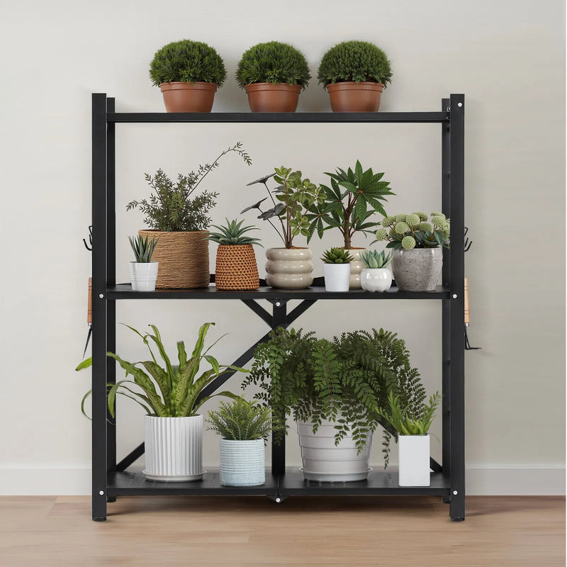 3 līmeņu salokāms uzglabāšanas plaukts ar riteņiem, 76 × 33 × 91 cm, metāla