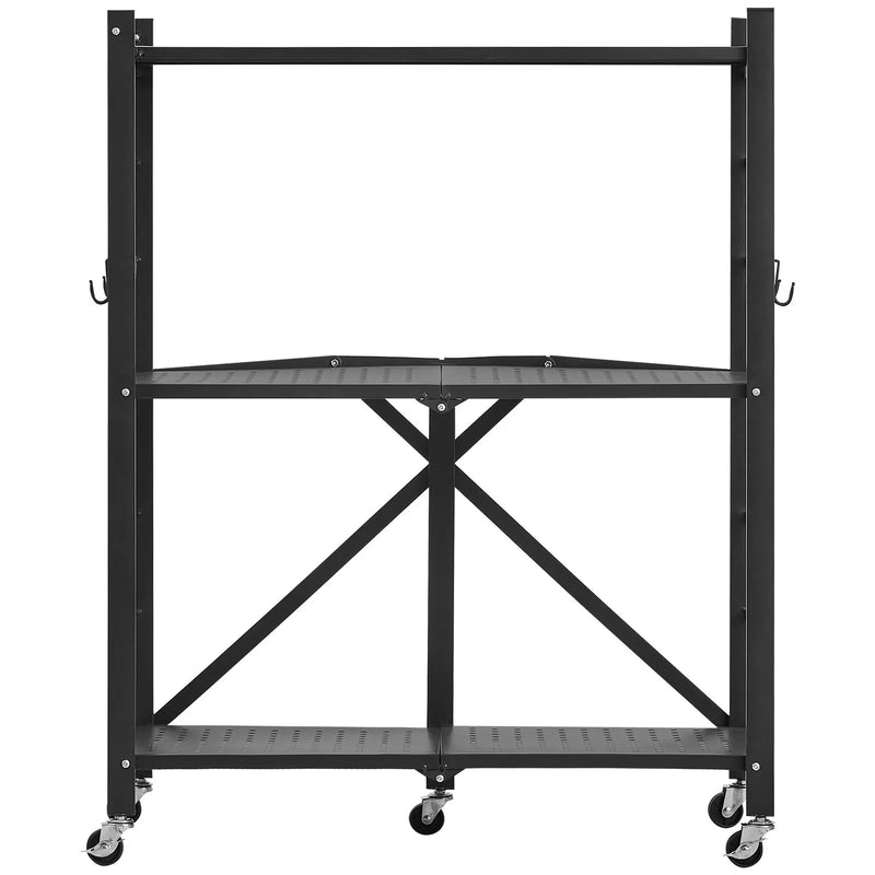 Saliekams metāla uzglabāšanas plaukts ar 3 līmeņiem un riteņiem, 71 × 33 × 91 cm