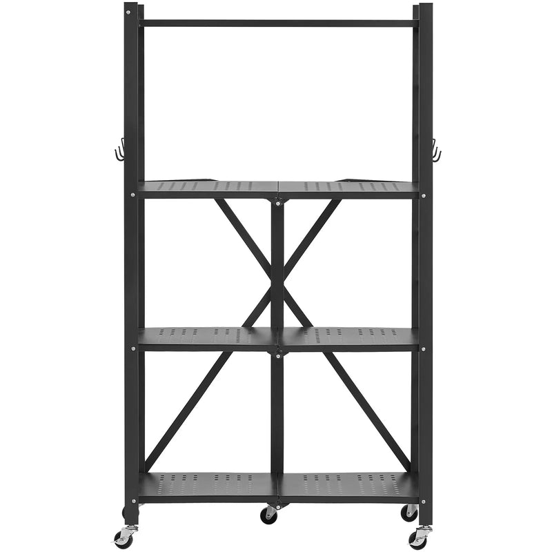 Saliekams metāla uzglabāšanas plaukts ar 4 līmeņiem un riteņiem, 66 × 33 × 117 cm