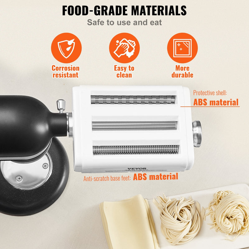 VEVOR Pasta Piederums KitchenAid Mikserim, 3-IN-1 Nerūsējošā Tērauda Ruļļa Griezējs, Spaghetti un Fettuccine Griezēji, 8 Biezuma Regulēšanas Poga