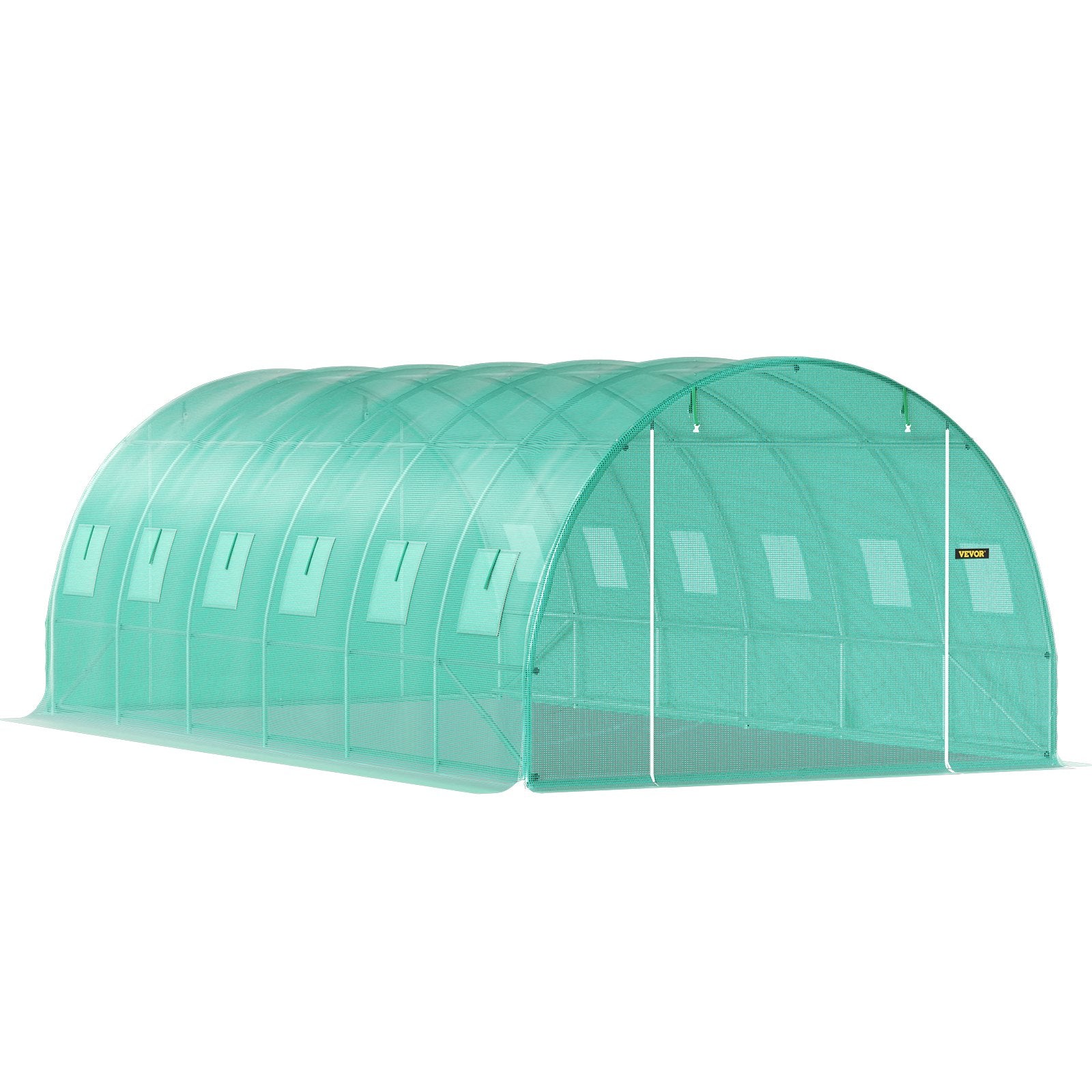 VEVOR portable plant greenhouse 6.1 x 3 x 2.1 m with galvanised steel hoops, 3 top beams, 4 diagonal poles, 2 zipped doors and 12 folding windows, green
