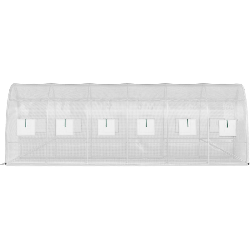 VEVOR portable plant greenhouse 6.1 x 3 x 2.1 m with galvanised steel hoops, 3 top beams, 4 diagonal poles, 2 zipped doors and 12 folding windows, white