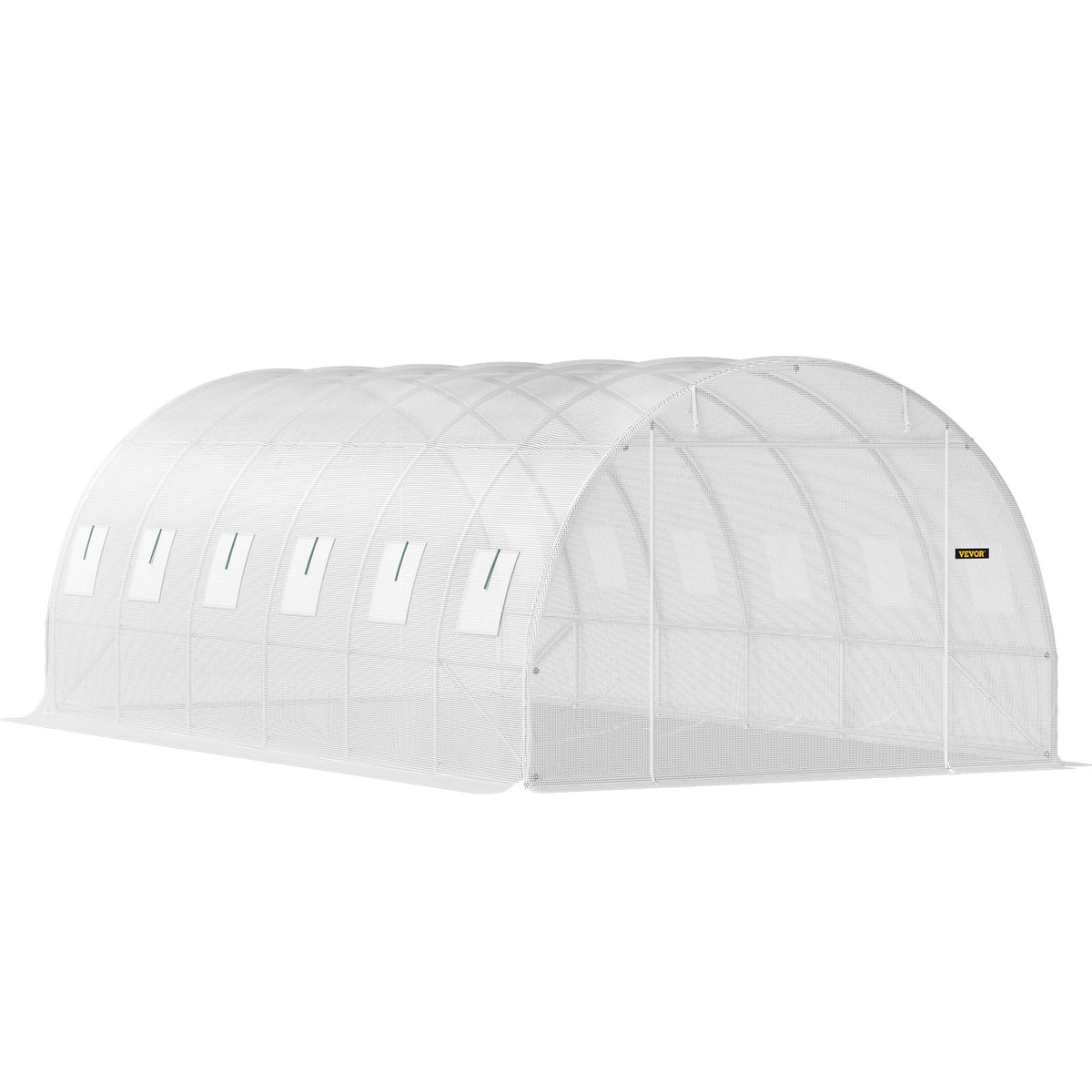 VEVOR portable plant greenhouse 6.1 x 3 x 2.1 m with galvanised steel hoops, 3 top beams, 4 diagonal poles, 2 zipped doors and 12 folding windows, white