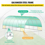 VEVOR portable plant greenhouse 6.1 x 3 x 2.1 m with galvanised steel hoops, 3 top beams, 4 diagonal poles, 2 zipped doors and 12 folding windows, white