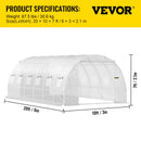VEVOR portable plant greenhouse 6.1 x 3 x 2.1 m with galvanised steel hoops, 3 top beams, 4 diagonal poles, 2 zipped doors and 12 folding windows, white