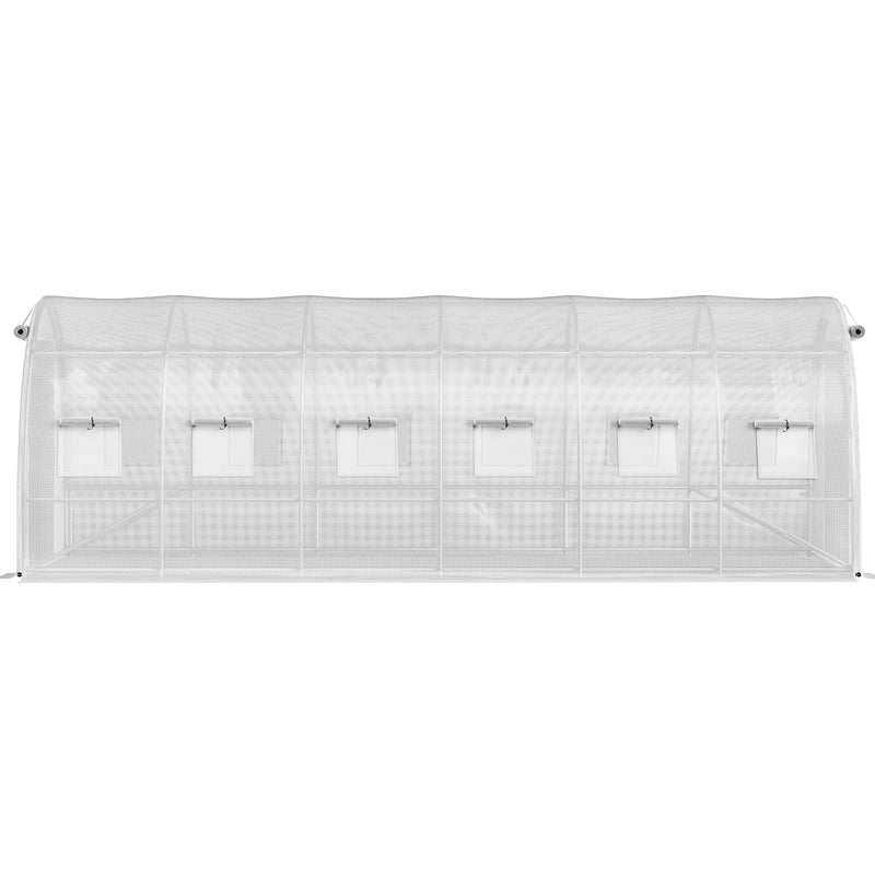 VEVOR portable plant greenhouse 6.1 x 3 x 2.1 m with galvanised steel hoops, 3 top beams, 4 diagonal poles, 2 zipped doors and 12 folding windows, white