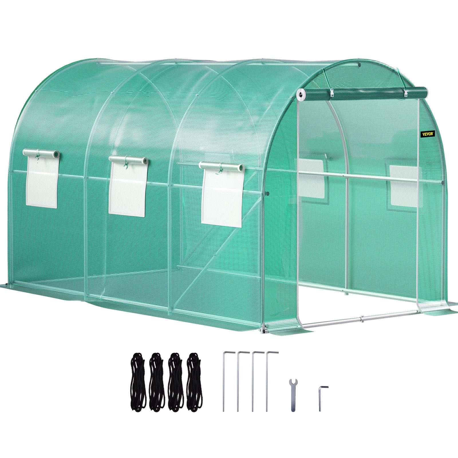 Available in 10 days! VEVOR portable plant greenhouse, 3.6 x 2 x 2 m, with galvanised steel arches, 1 top support, 2 diagonal supports, 2 zipped doors and 6 roll-up windows, green