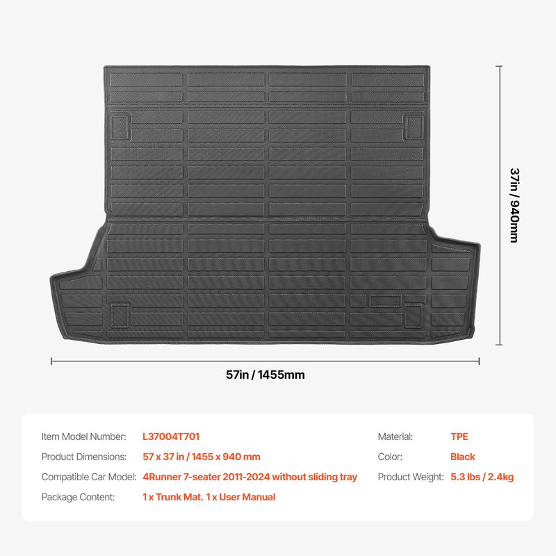 VEVOR kravas paklājs, piemērots visiem laika apstākļiem, TPE materiāls, īpaši piemērots Toyota 4Runner 7 sēdvietām, 2010-2026