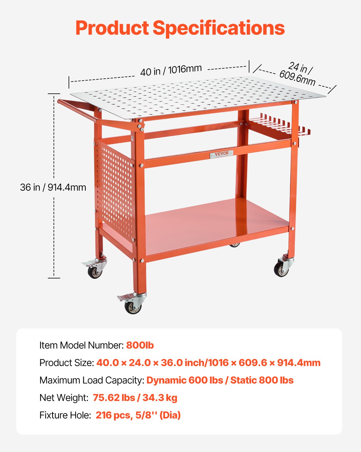 VEVOR metināšanas galds 1020 x 610 mm – metināšanas darba virsma ar statisko kravnesību līdz 363 kg