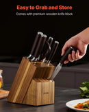 VEVOR virtuves nažu komplekts ar bloku un asināmo, 15 daļas, augsta oglekļa nerūsējošā tērauda naži, noturīgi pret rūsu, ergonomiski rokturi, asināmais stienis un augstvērtīgs koka bloks mājas lietošanai