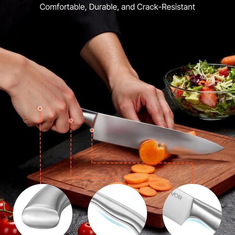 VEVOR virtuves nažu komplekts ar bloku un asināmo, 15 daļas, no vācu augsta oglekļa nerūsējošā tērauda, ergonomiski rokturi, asināmais stienis un koka nažu bloks, mājas lietošanai