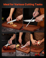 VEVOR 15-piece kitchen knife set with block and sharpener, made of German high-carbon stainless steel, with ergonomic handles, a sharpening rod, and a wooden knife block, for home use