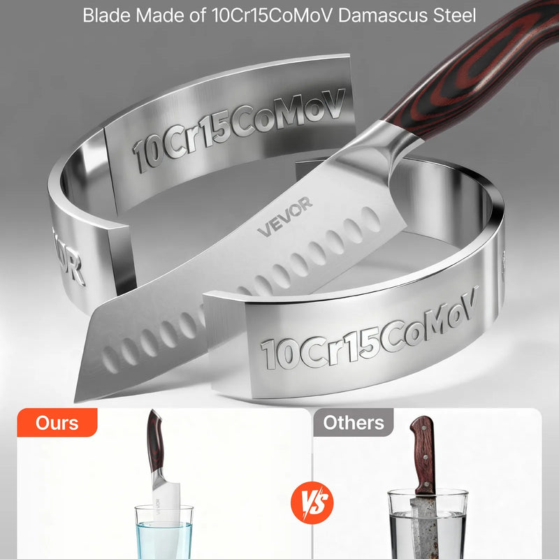 VEVOR virtuves nažu komplekts, 6 daļas, augsta oglekļa nerūsējošā tērauda asi naži, profesionāli virtuves naži ar ergonomisku, pret plaisāšanu izturīgu rokturi un jaudīgu magnētisko nažu turētāju ar valrieksta apdari