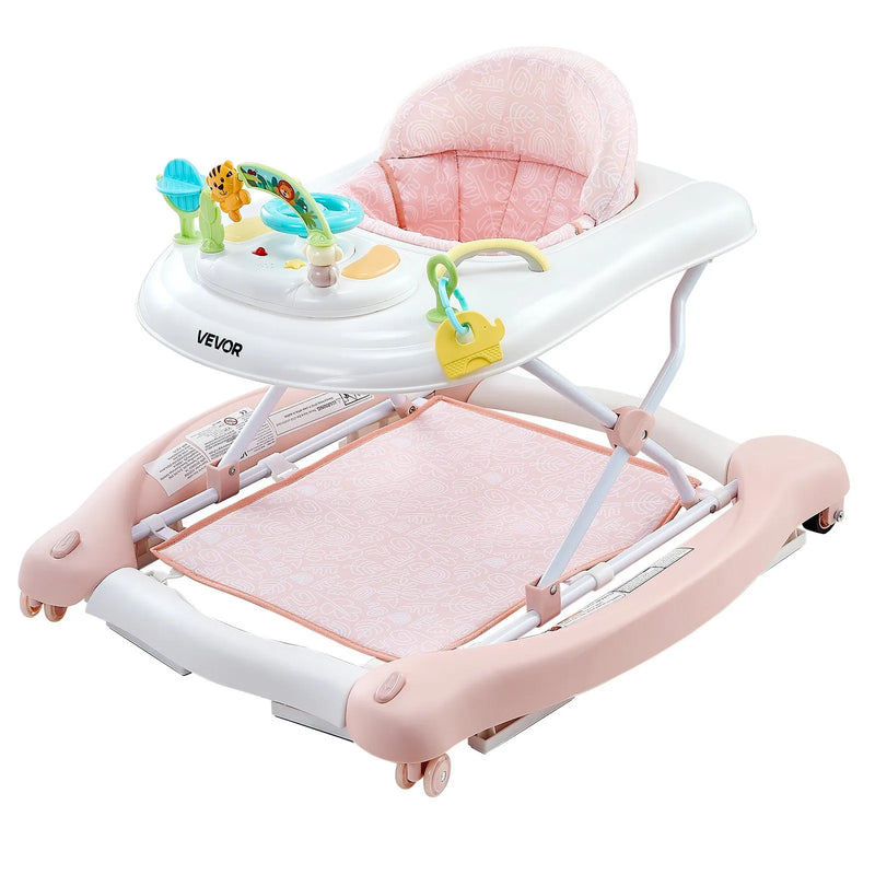 VEVOR 5‑in‑1 bērnu staigulītis, salokāms aktivitāšu centrs uz riteņiem, augstumu regulējams šūpuļkrēsls-staigulītis ar ērtu augstas atzveltnes sēdekli, pretapgāšanās toddleru palīgs bērniem no 6 līdz 24 mēnešiem, piemērots zēniem un meitenēm.