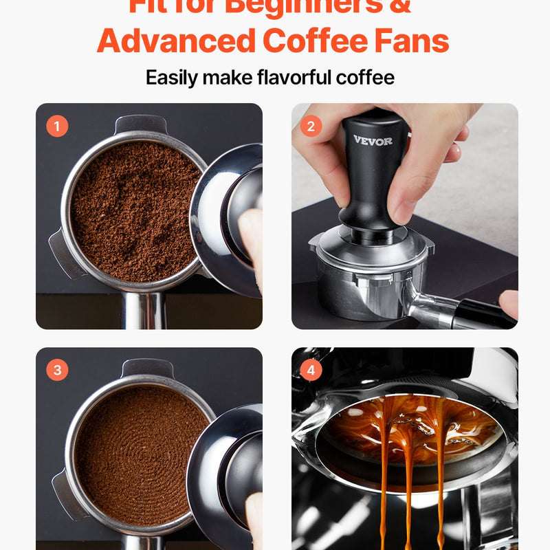 VEVOR 51 mm espresso tamperis ar atsperi, nerūsējošais tērauds