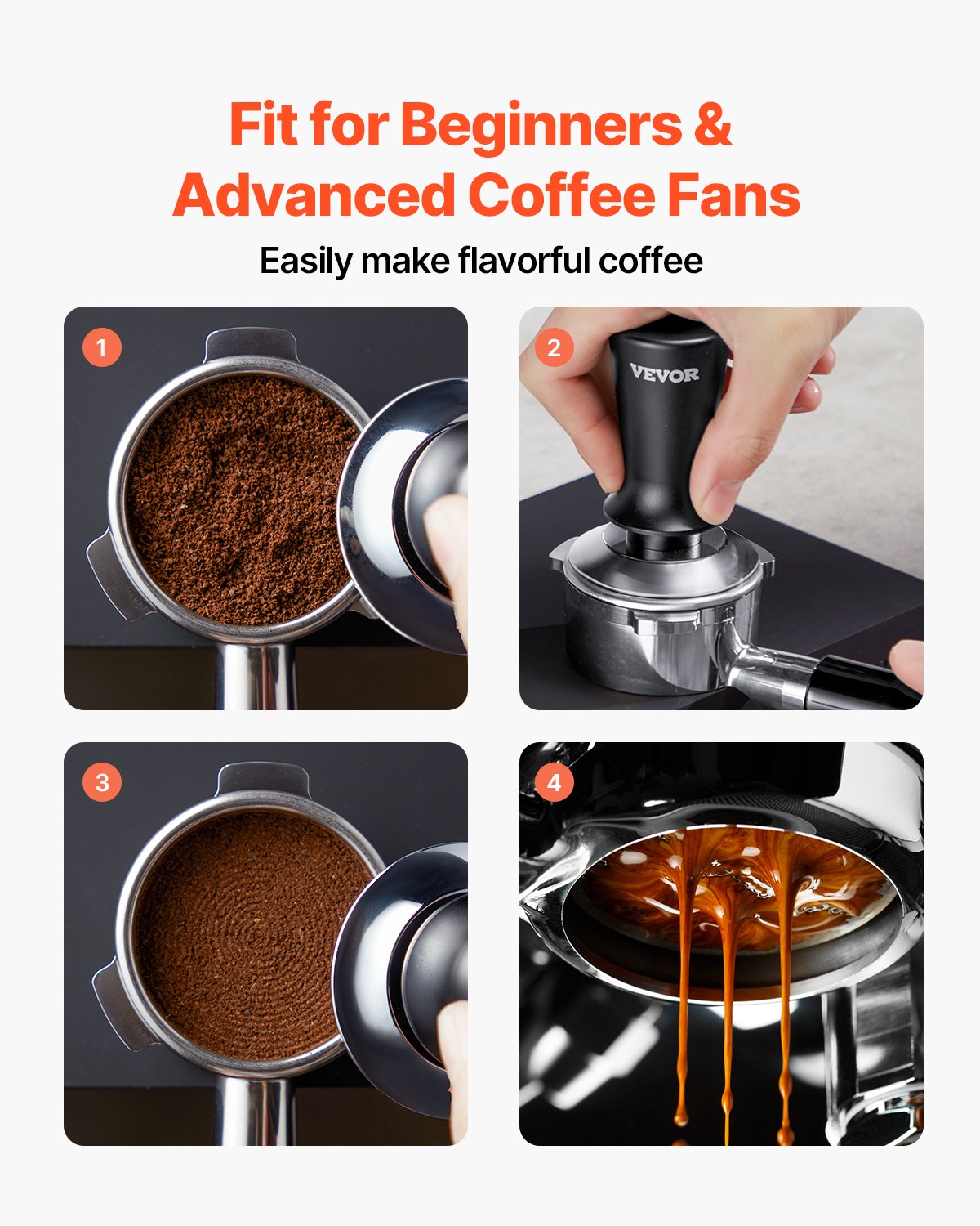 VEVOR 51 mm espresso tamperis ar atsperi, nerūsējošais tērauds