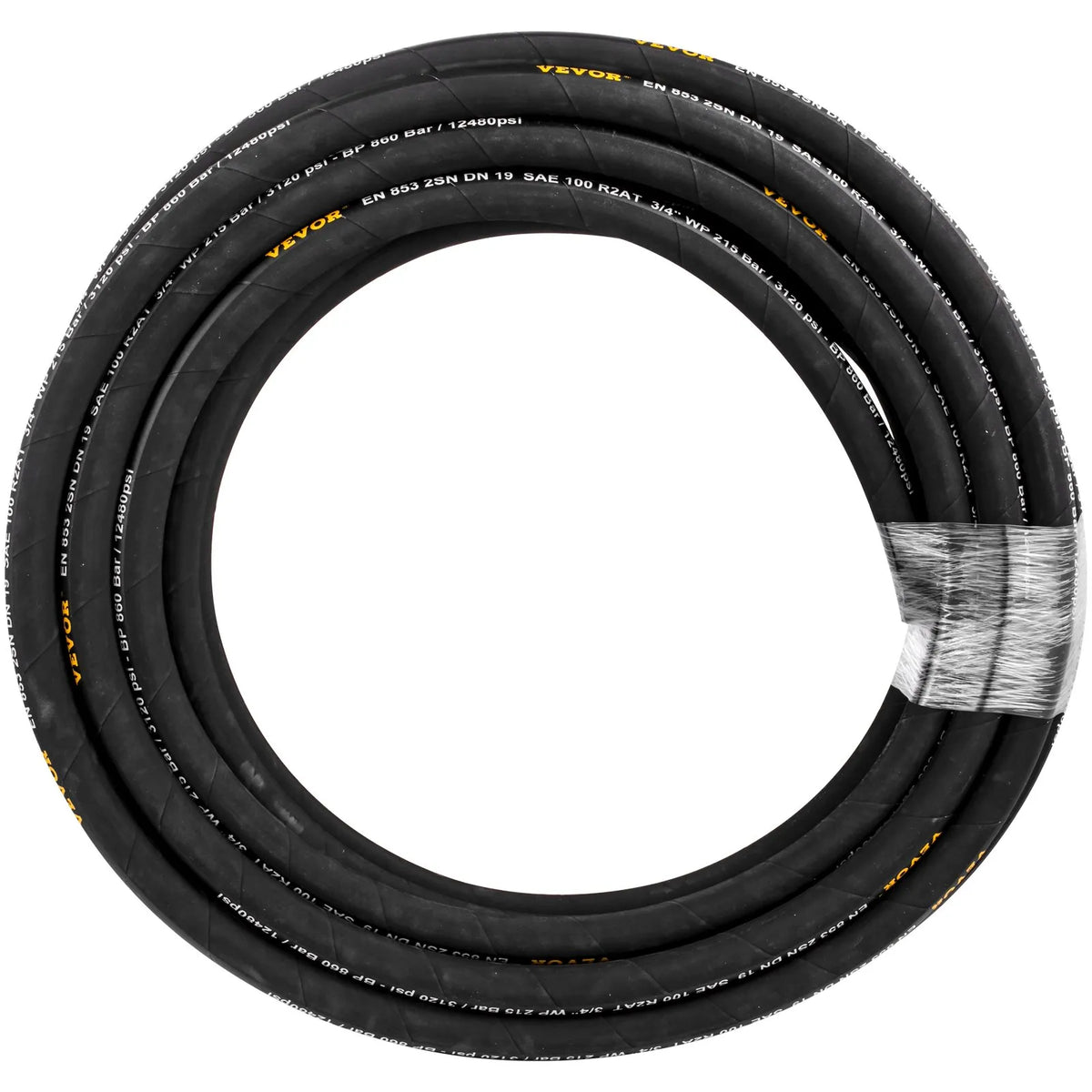 VEVOR hidrauliskā šļūtene 19 mm × 15,2 m, darba spiediens 215 bar, gumijas šļūtene ar divkāršu tērauda pinumu, darba temperatūra –20 °C līdz +140 °C
