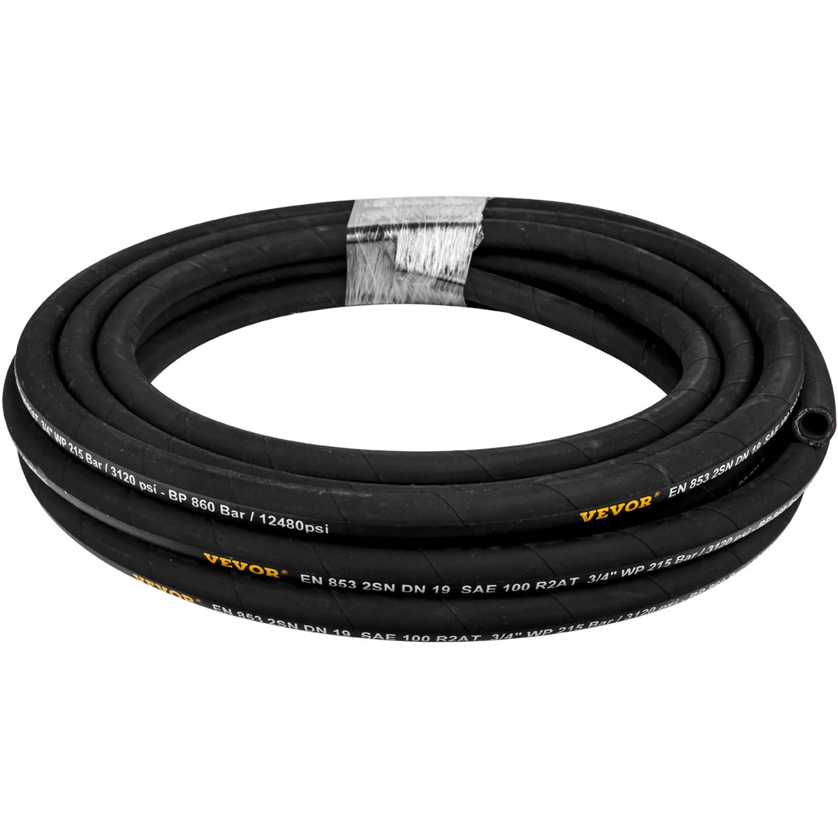 VEVOR hidrauliskā šļūtene 19 mm × 15,2 m, darba spiediens 215 bar, gumijas šļūtene ar divkāršu tērauda pinumu, darba temperatūra –20 °C līdz +140 °C