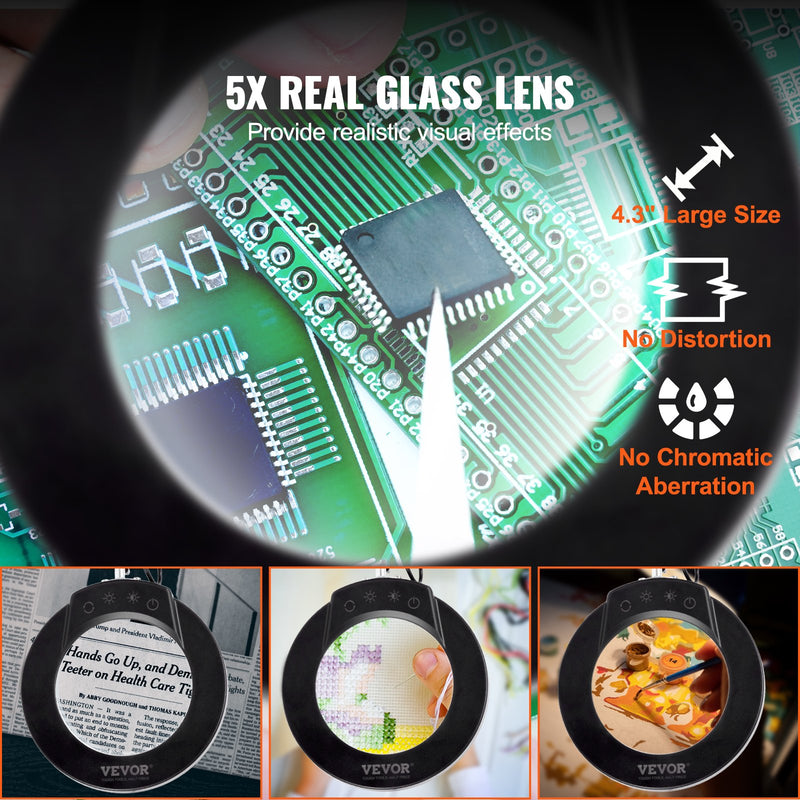 Настольная лампа VEVOR с увеличительным стеклом, светильником и основанием, 5-кратная лупа, линза 110 мм, 5 цветов