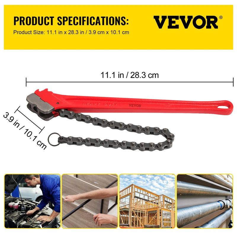 VEVOR ķēdes atslēga caurulēm, garums 910 mm, smagsvara instruments eļļas filtru un cauruļu satveršanai, darba diapazons 114–190 mm, ķēdes garums 760 mm