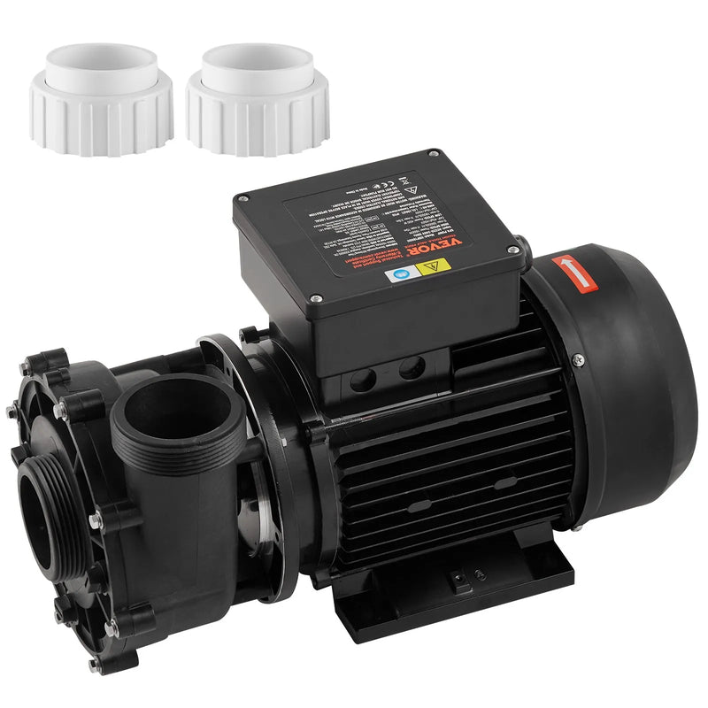 VEVOR divu ātrumu SPA sūknis, 48 rāmis, 1100 W augstais režīms 35 m³/h ar 13 m pacēlumu vai 250 W zemais režīms 14 m³/h ar 2,8 m pacēlumu, Ø50 mm pieslēgums ar 90° grozāmu savienojumu, TÜV sertificēts