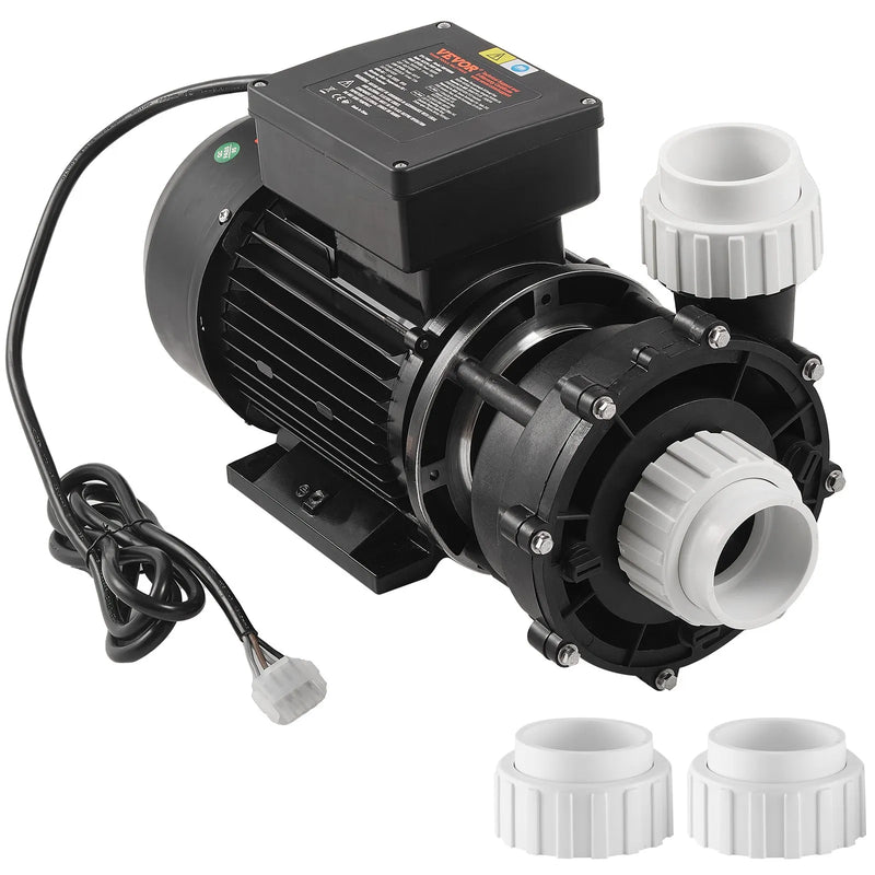 VEVOR divu ātrumu SPA sūknis, 48 rāmis, 1100 W augstais režīms 35 m³/h ar 13 m pacēlumu vai 250 W zemais režīms 14 m³/h ar 2,8 m pacēlumu, Ø50 mm pieslēgums ar 90° grozāmu savienojumu, TÜV sertificēts