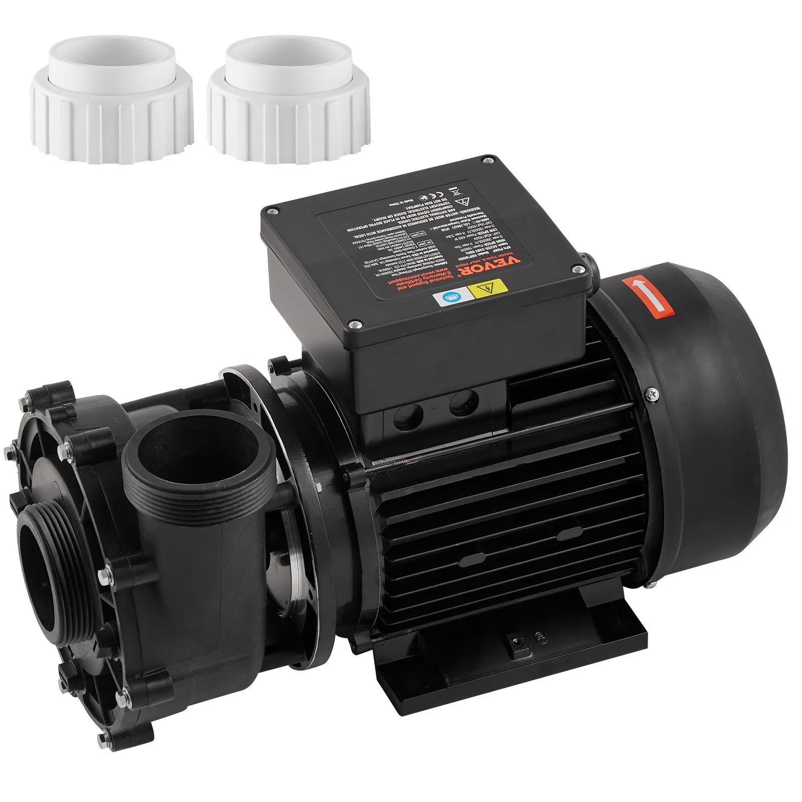 VEVOR divu ātrumu SPA sūknis, 56 rāmis, 1600 W augstais režīms 39 m³/h ar 15 m pacēlumu vai 400 W zemais režīms 19 m³/h ar 3,9 m pacēlumu, Ø50 mm pieslēgums ar 90° grozāmu savienojumu, TÜV sertificēts