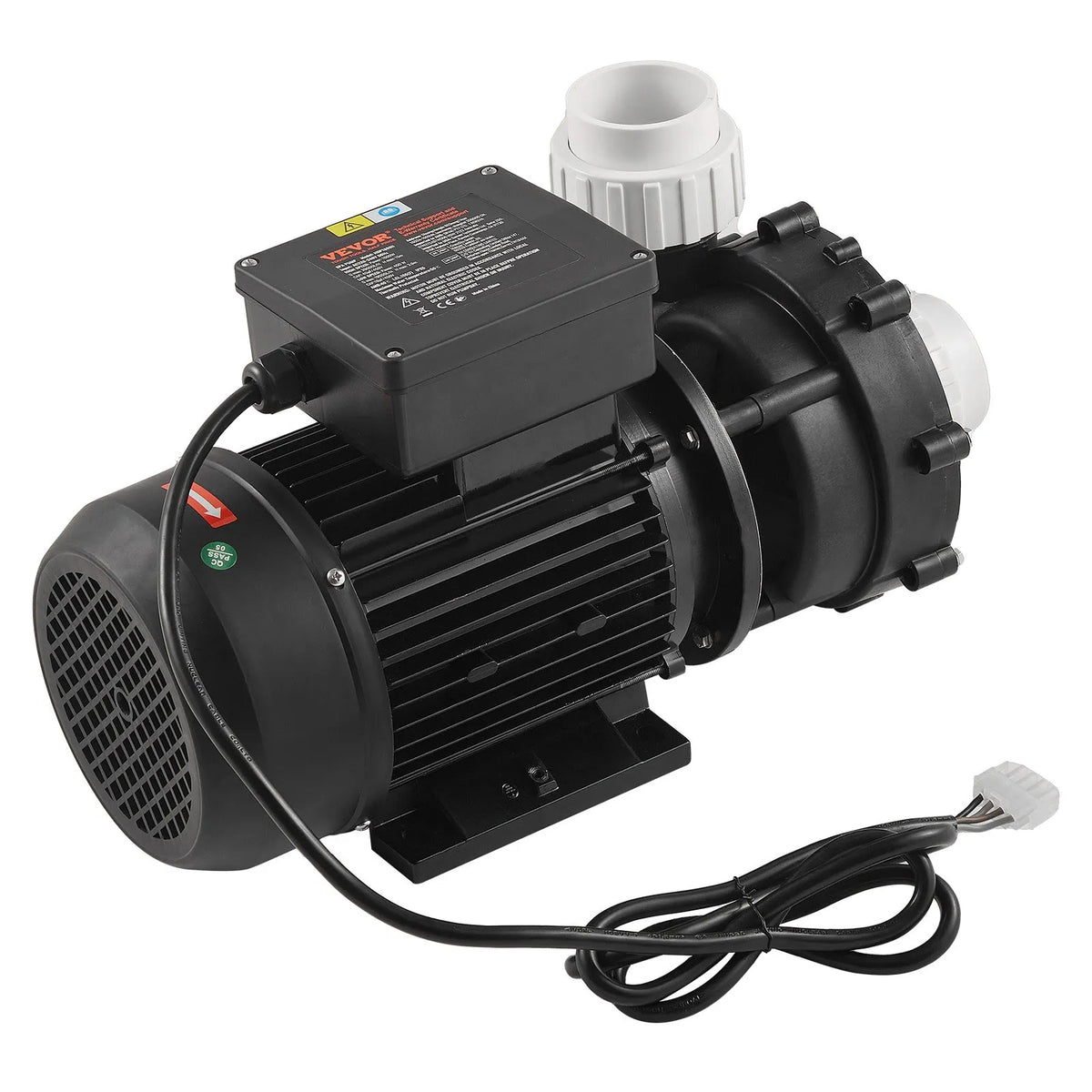 VEVOR divu ātrumu SPA sūknis, 56 rāmis, 1600 W augstais režīms 39 m³/h ar 15 m pacēlumu vai 400 W zemais režīms 19 m³/h ar 3,9 m pacēlumu, Ø50 mm pieslēgums ar 90° grozāmu savienojumu, TÜV sertificēts